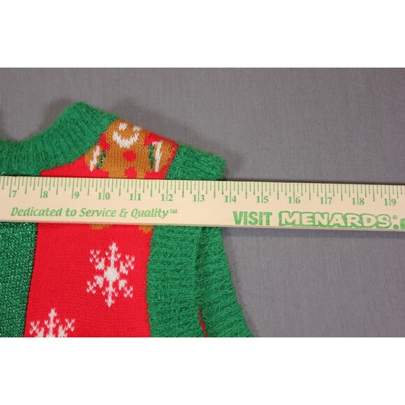 Holiday Time Christmas Long Cardigan Vest Embroidered Red Green Bells Sz S - Picture 5 of 10